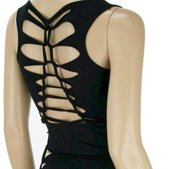 Slit Weave Braided Stretch Tank Top Unlined Black One Size NWT - Picture 2 of 6